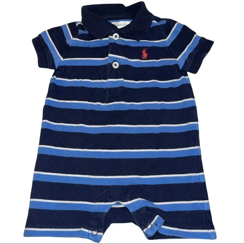 Ralph Lauren Collared Style Striped Romper‎